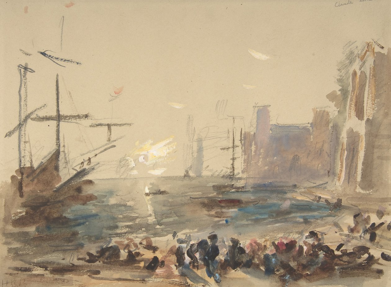 Seascape reto, verso do esboço indecifrável, 1840-1906. de Hercules Brabazon Brabazon