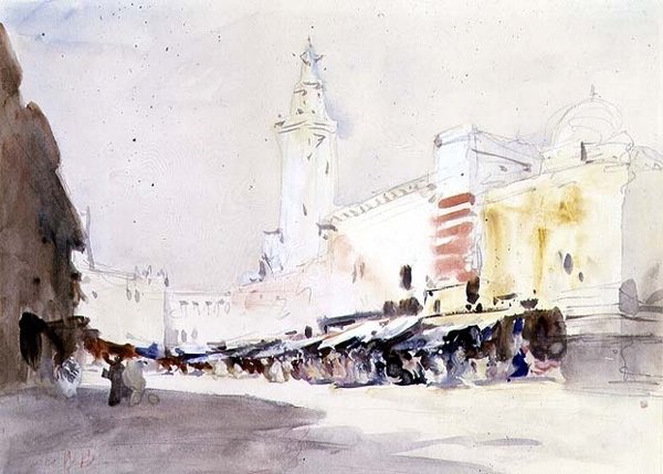 Mercado de rua, Marrocos (aguarela) de Hercules Brabazon Brabazon