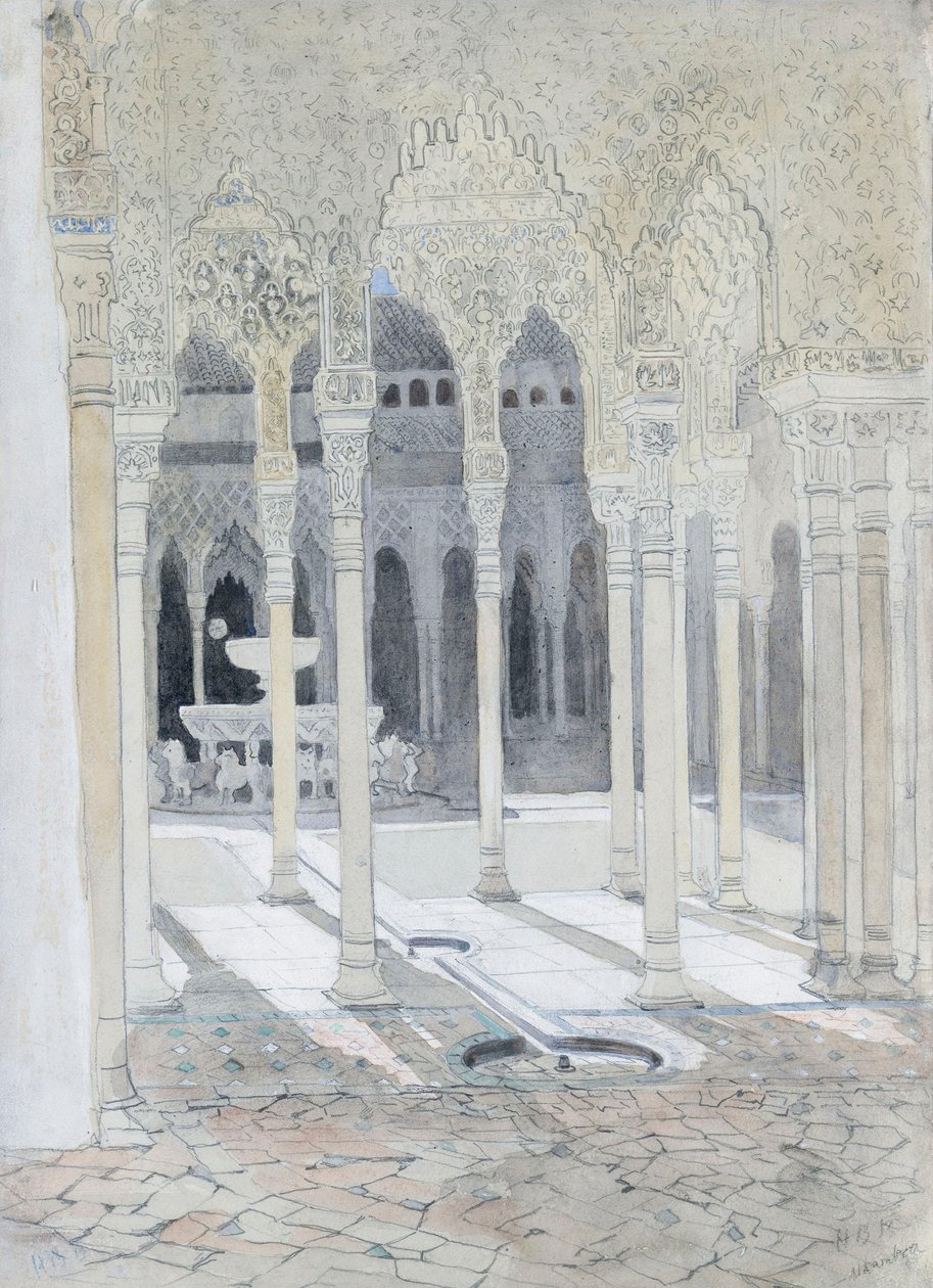 O Pátio dos Leões, a Alhambra, Granada, Espanha de Hercules Brabazon Brabazon