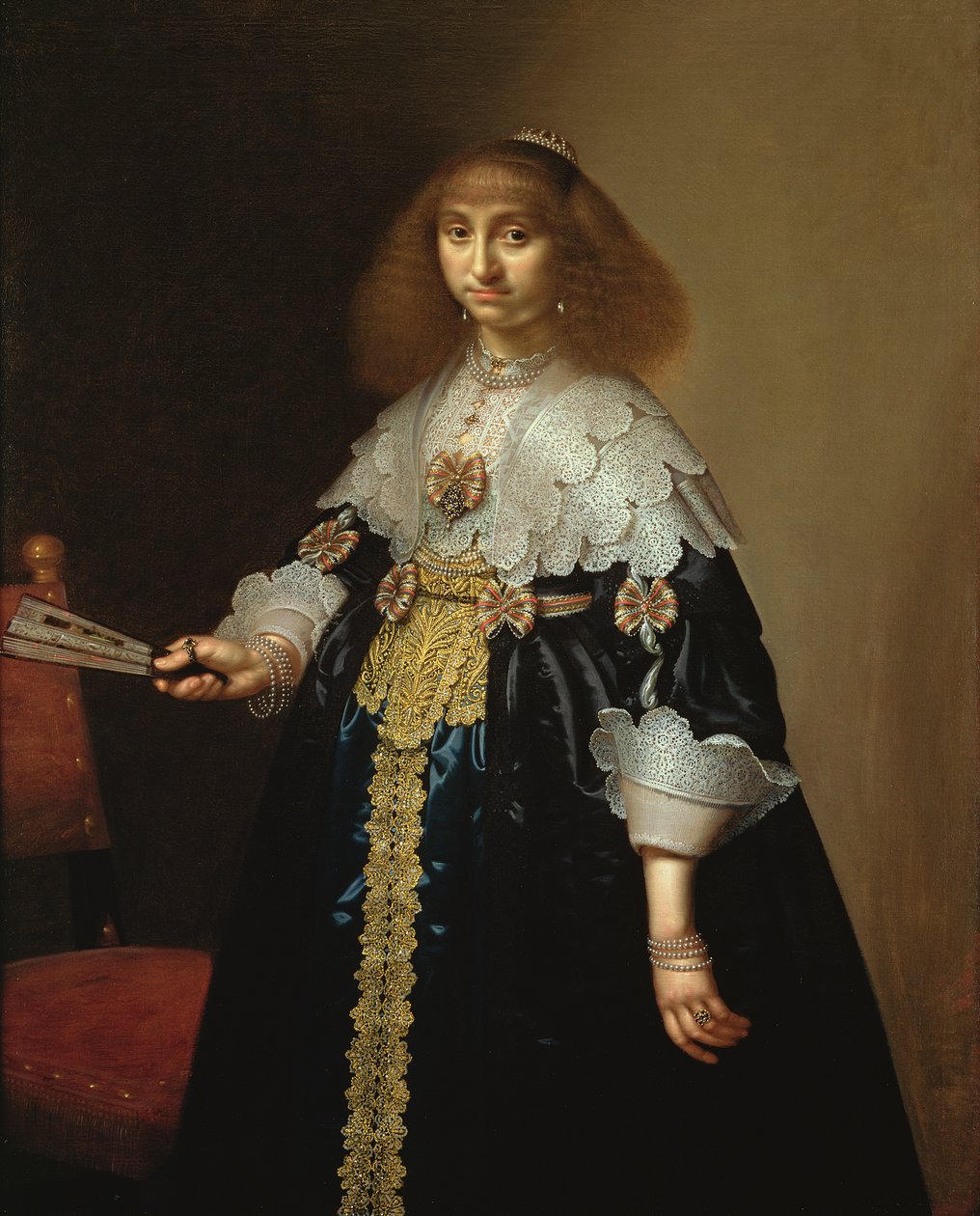 Retrato de uma senhora em um traje bordado elaborado, 1640 de Hercules Sanders