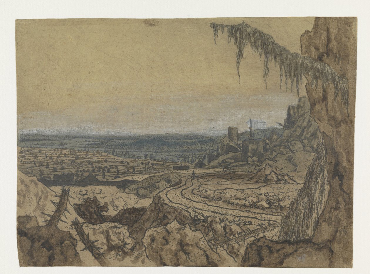 Vista à Distância com uma Estrada e Ramais Muçulmanos de Hercules Segers