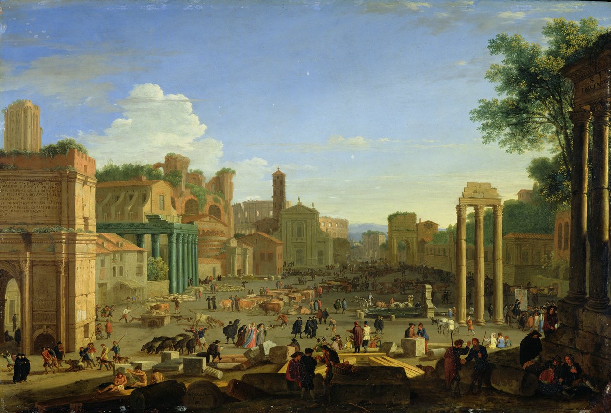 Vista do Campo Vaccino em Roma, c.1631 (óleo em cobre) de Herman van Swanevelt