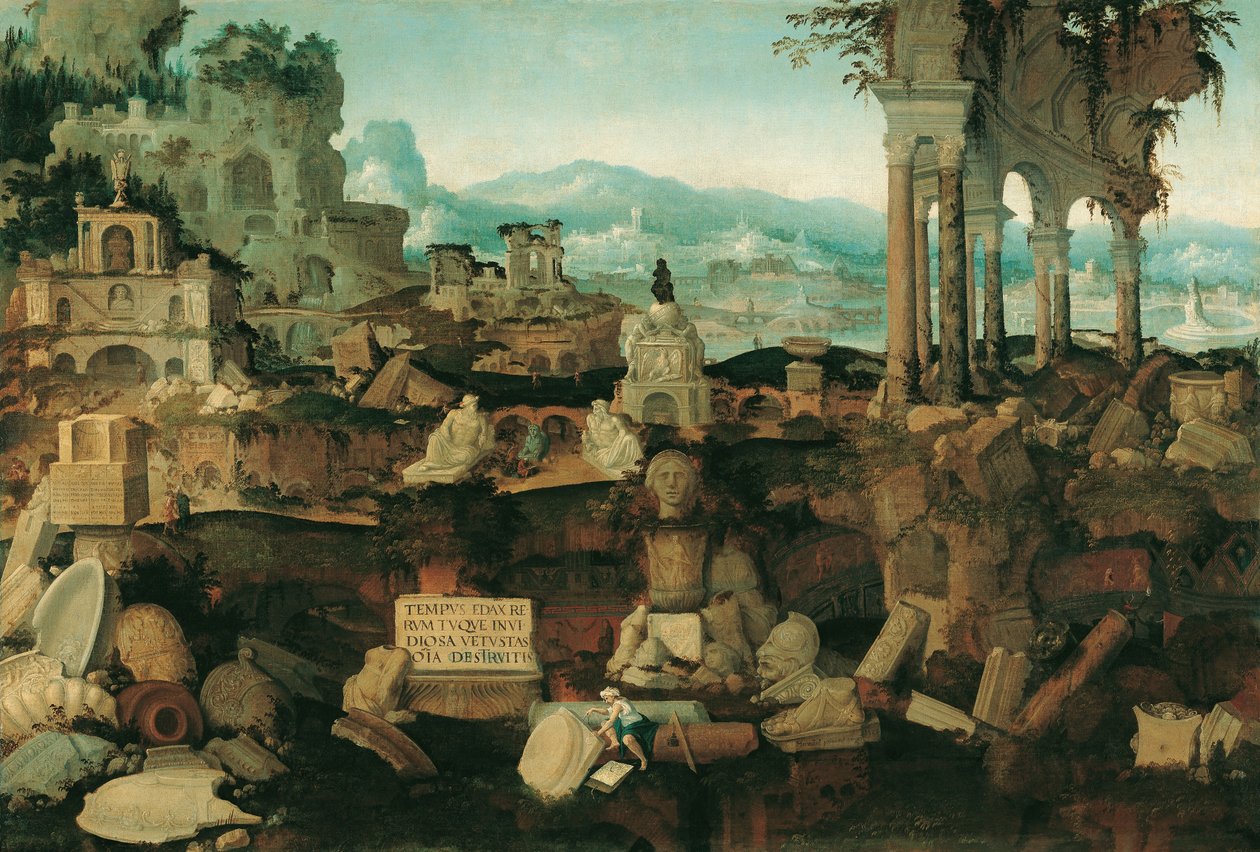 Paisagem com ruínas romanas, 1536 de Herman Posthumus