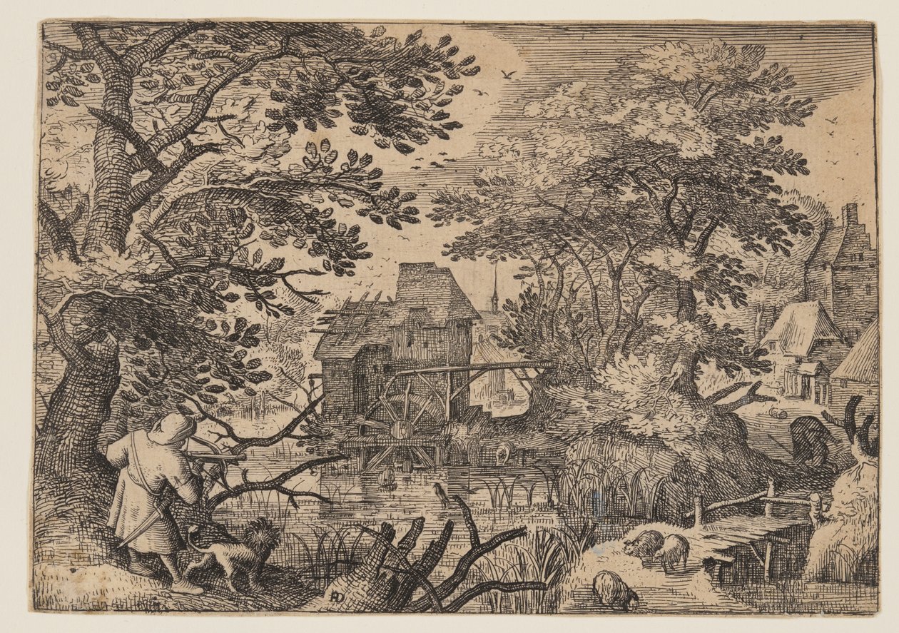 Paisagem fluvial com um desportista de Herman Duning