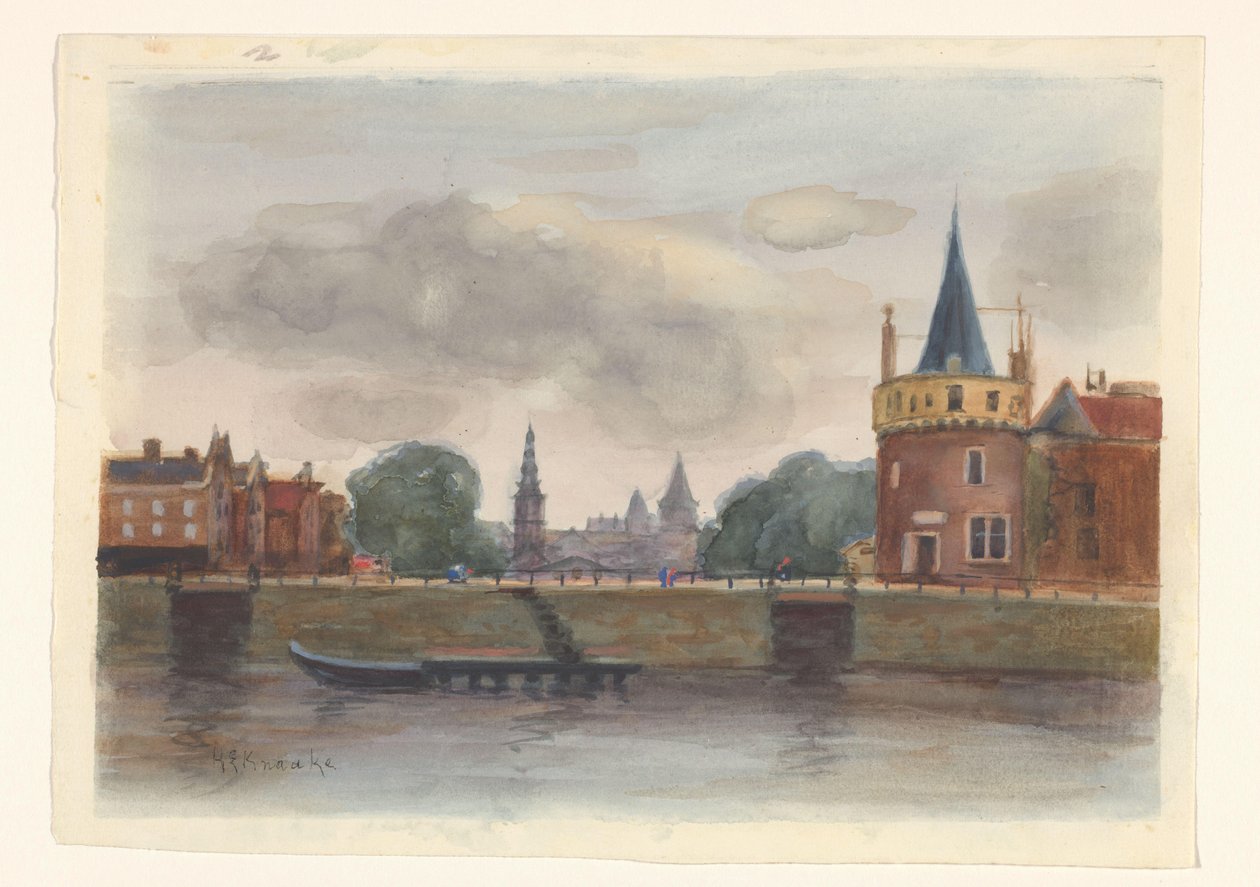 Vista do Schreierstoren em Amesterdão de Herman Eduard Knaake (signed by artist)