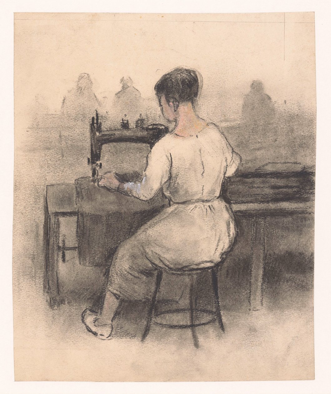 Mulher atrás de máquina de costura de Herman Heijenbrock