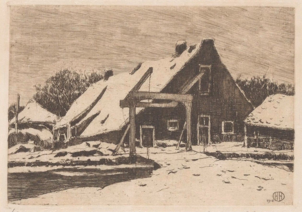 Casa de campo com ponte levadiça de Herman Heuff (signed by artist)