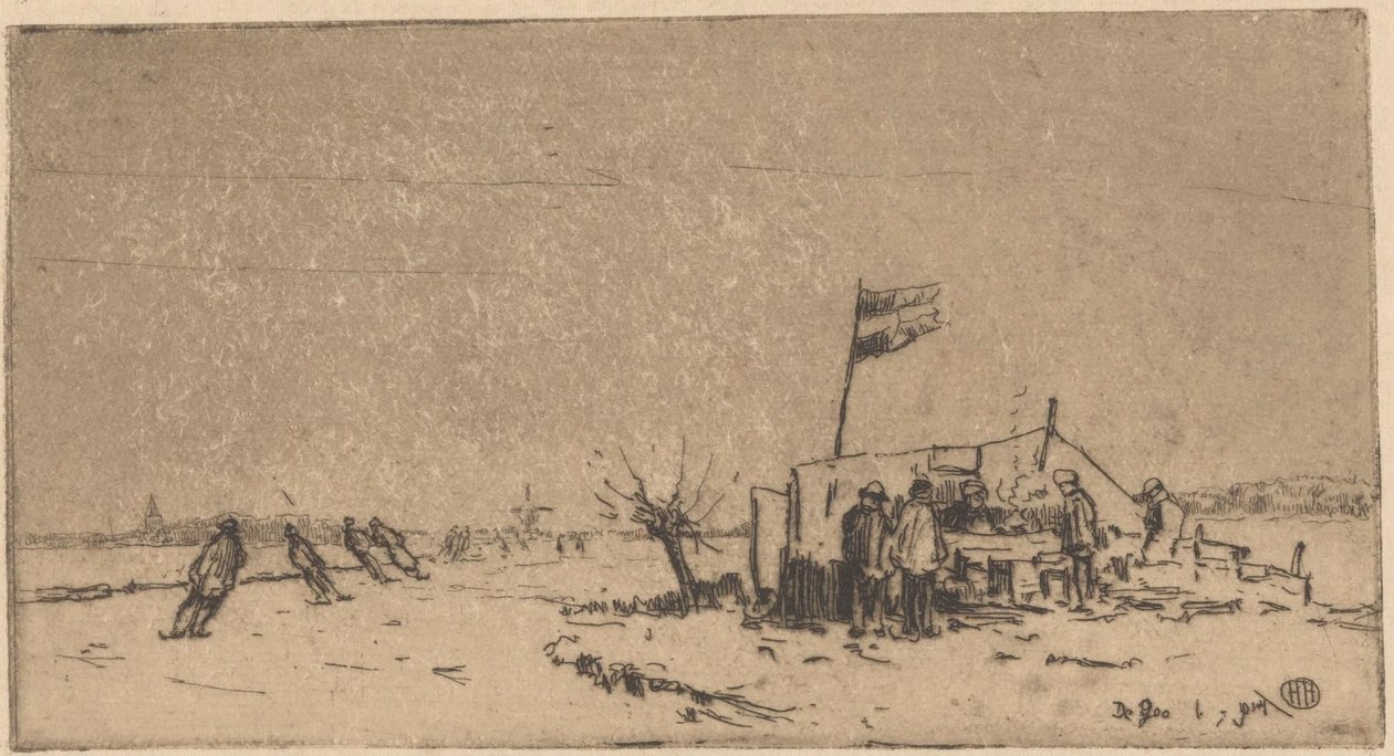 Paisagem de inverno com patinadores de Herman Heuff (signed by artist)