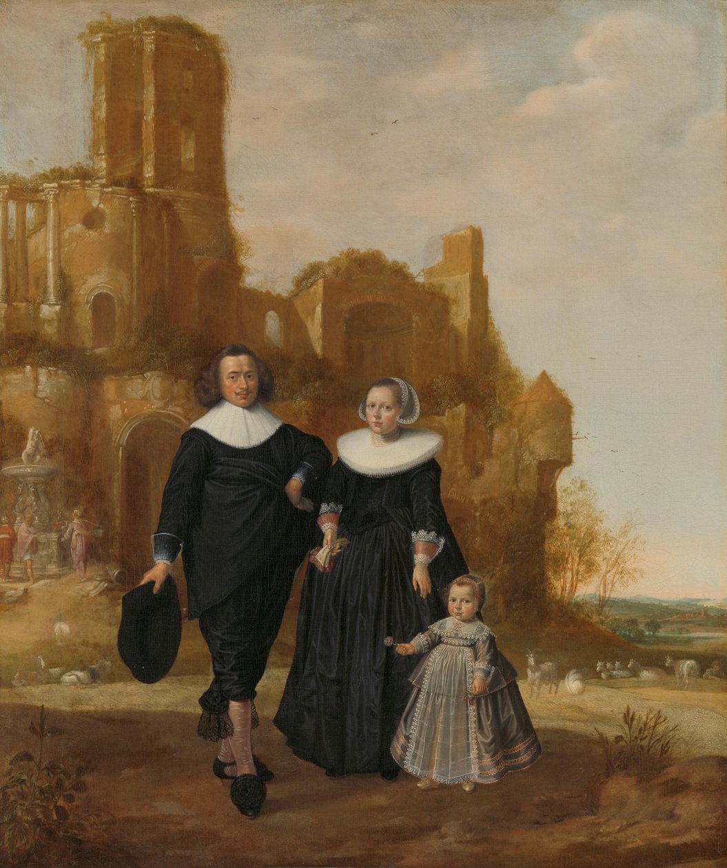 Retrato de um Casal com o seu Filho numa Paisagem de Herman Meynderts Doncker