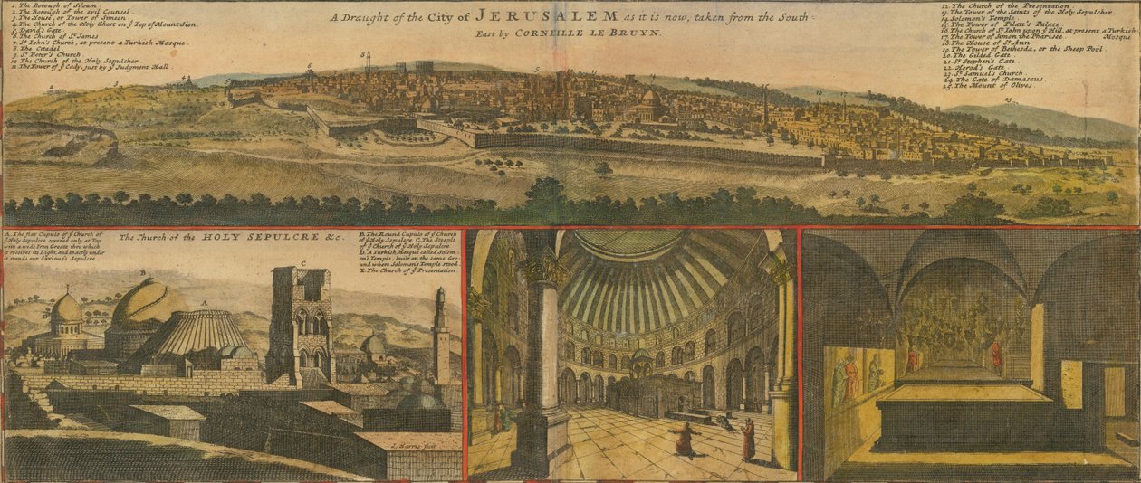 Vistas de Jerusalém da década de 1730, pormenor do mapa de Herman Moll de Herman Moll