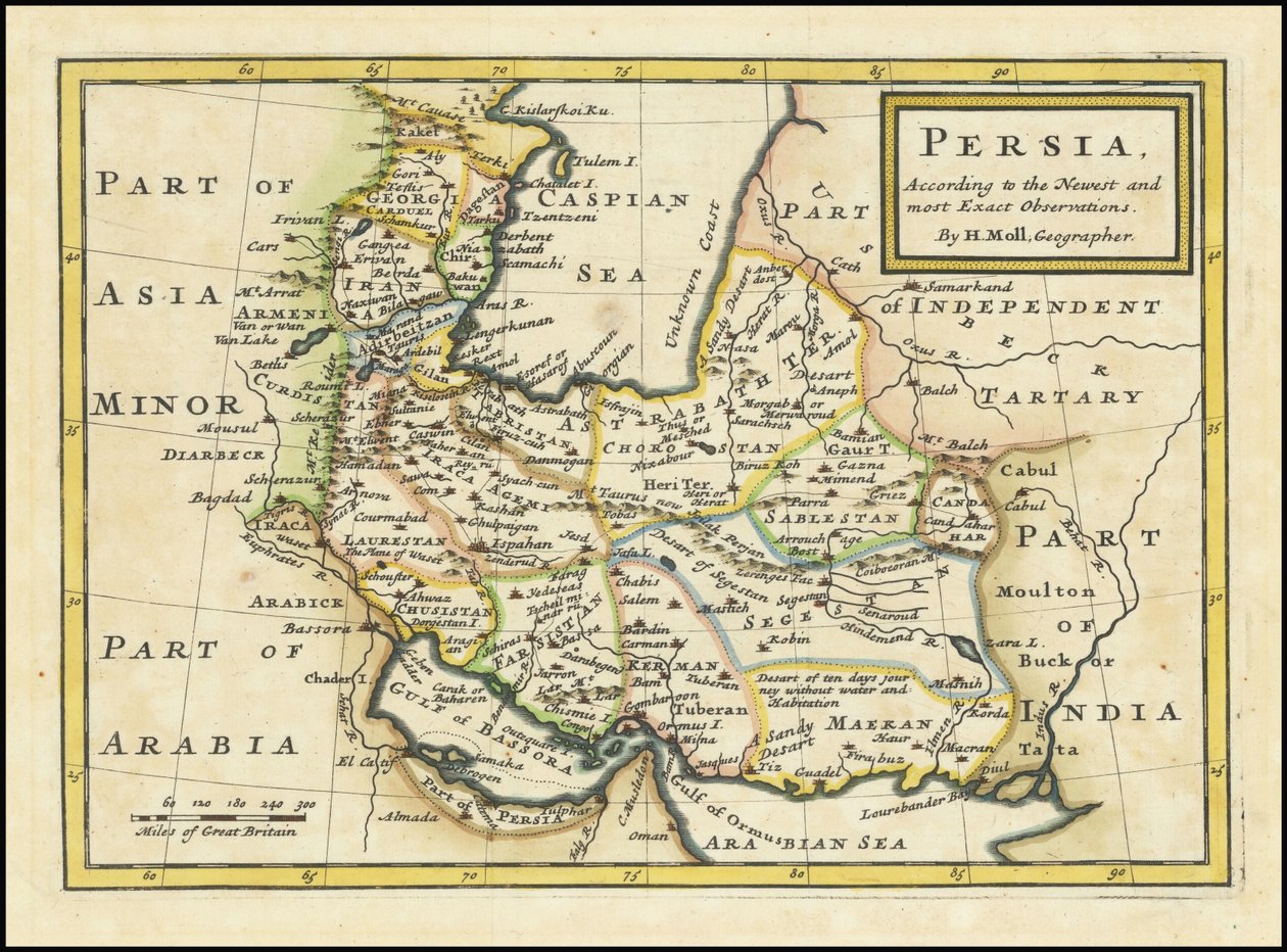 Mapa da Pérsia de 1740 de Herman Moll