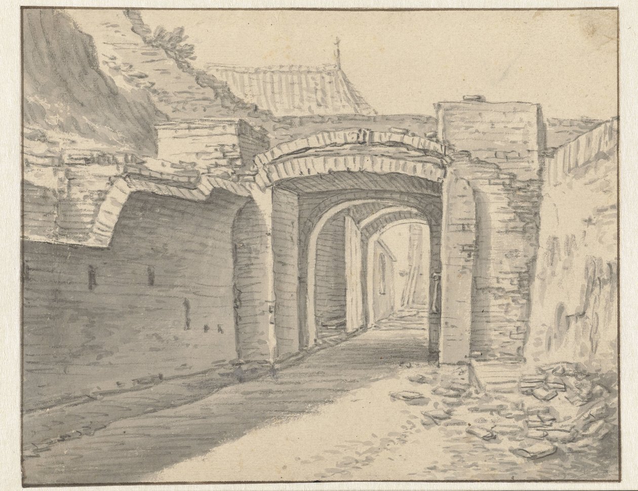 Passagem sob a muralha da cidade de Utrecht de Herman Saftleven
