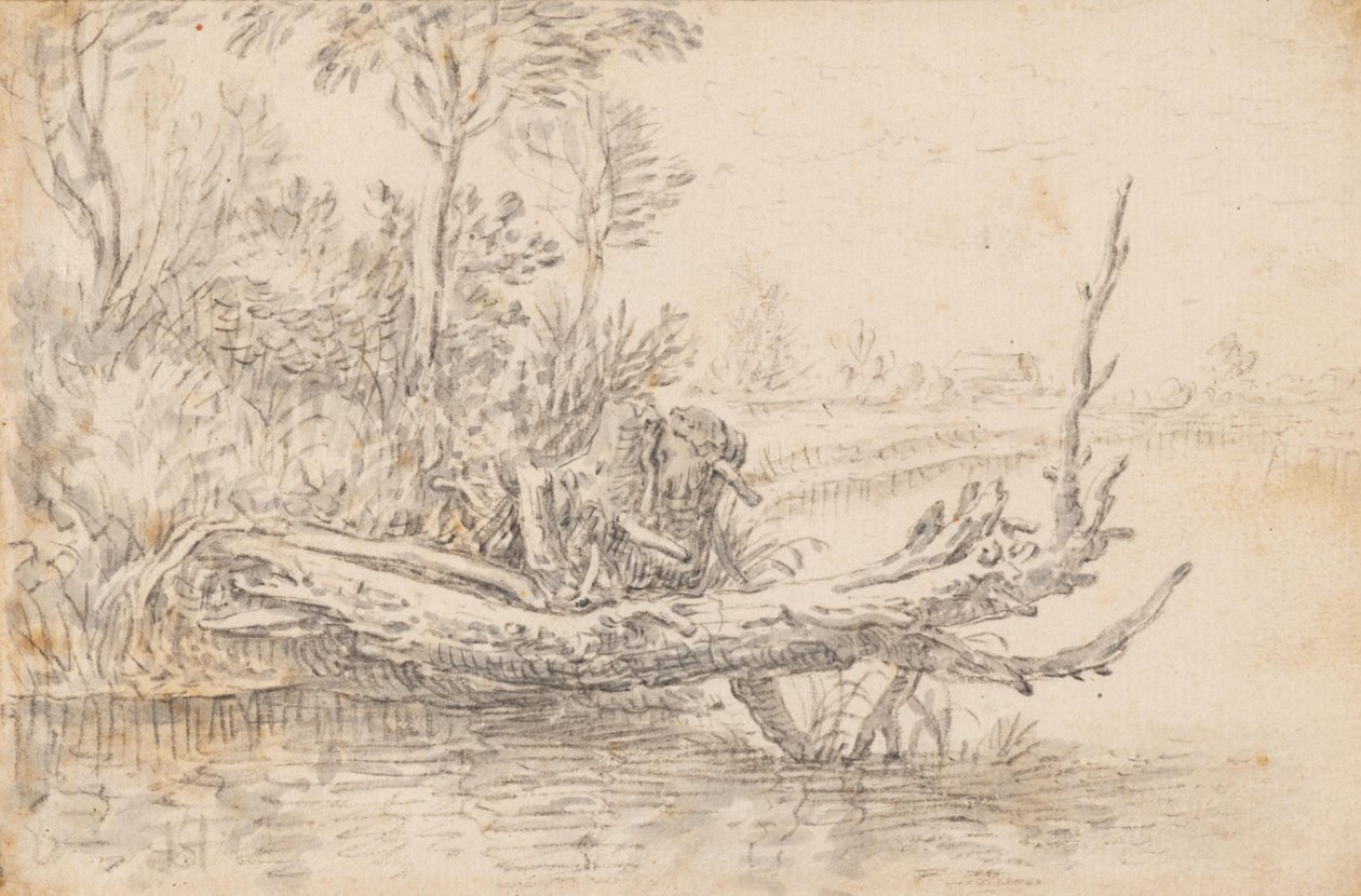 Uma árvore caída à beira da água de Herman Saftleven