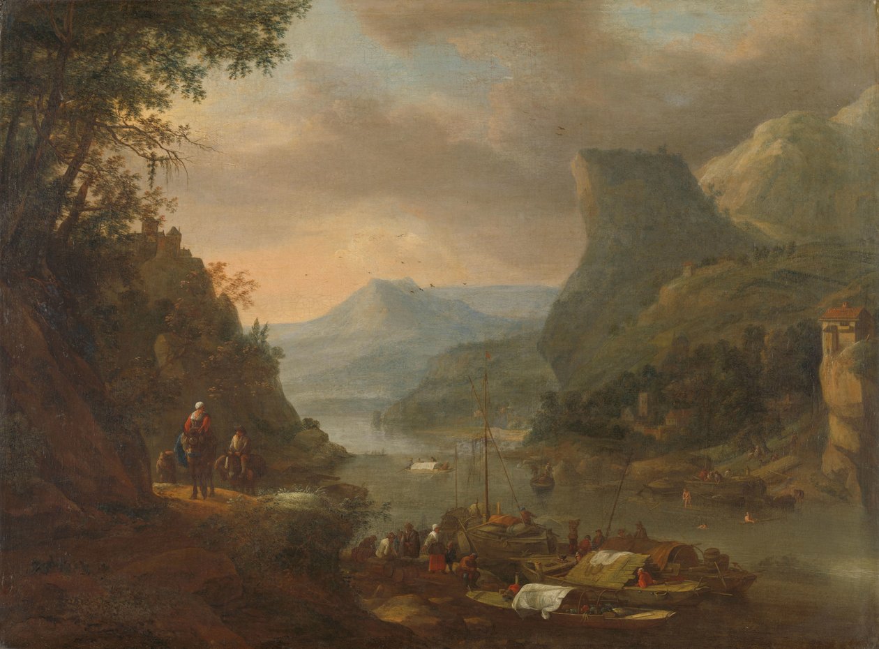 Vista do rio numa região montanhosa de Herman Saftleven
