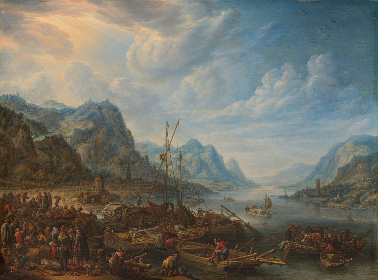 Vista de um rio com ancoradouros de Herman Saftleven