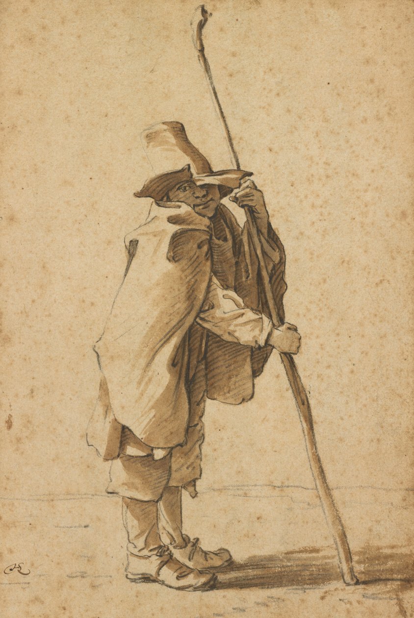 Um jovem pastor apoiado na sua "Houlette" de Herman Saftleven the Younger