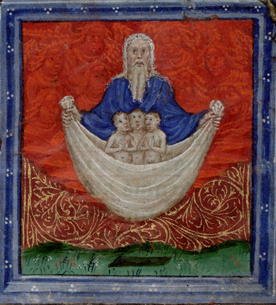 Deus Pai com três almas, sendo ressuscitado dos mortos Livro de Horas, c.1410 de Herman Scheerre
