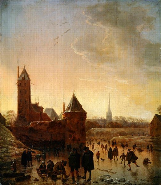 Patinagem no gelo em frente às muralhas da cidade de Utrecht de Herman the Younger Saftleven