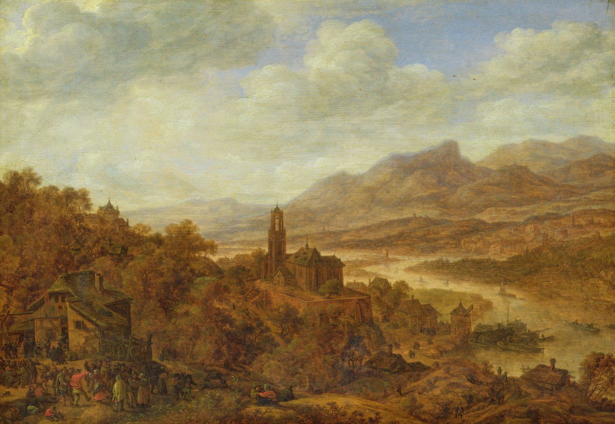 Paisagem com o rio Reno, 1652 de Herman the Younger Saftleven