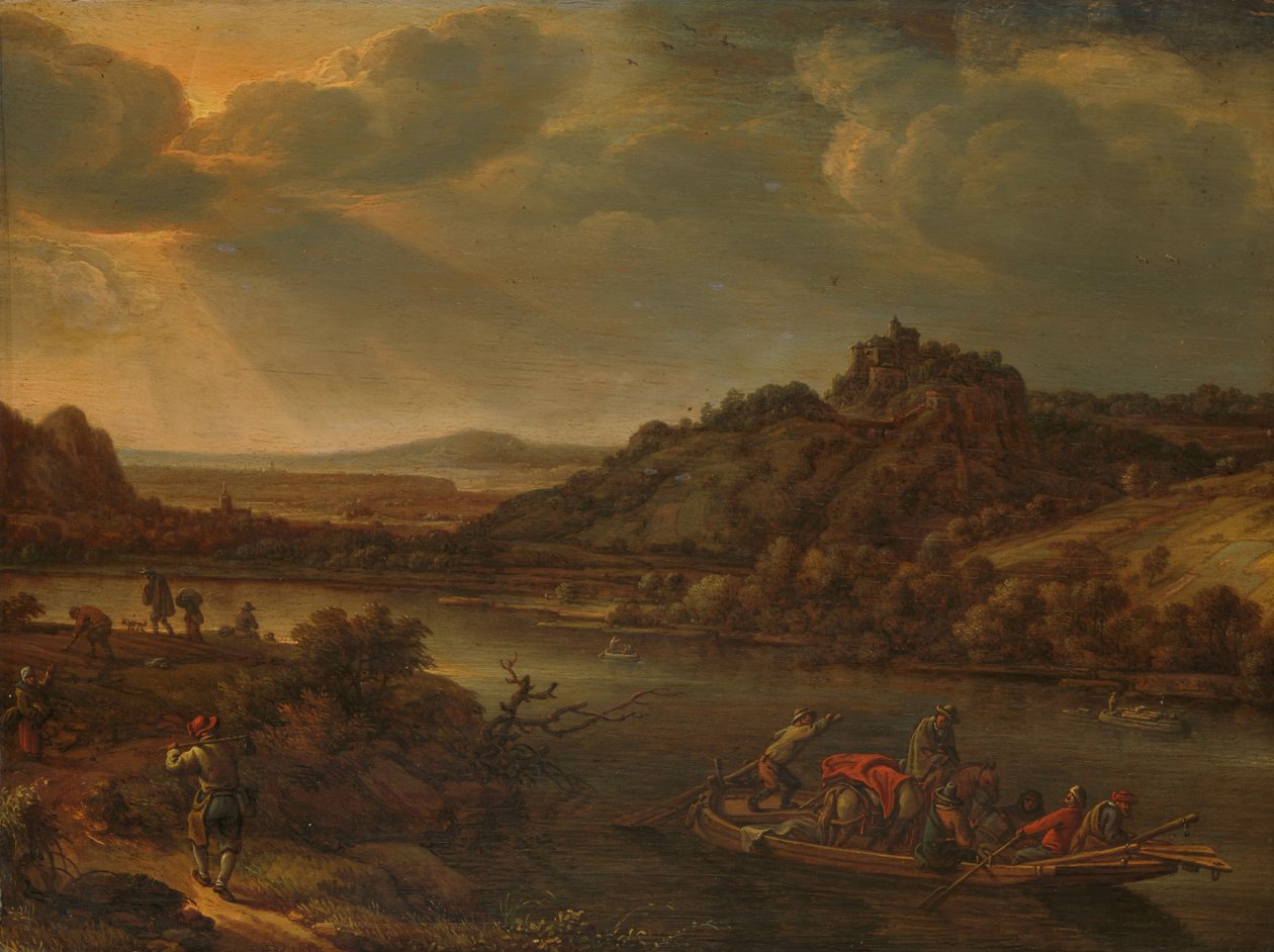 Vista para o rio com ferry de Herman the Younger Saftleven