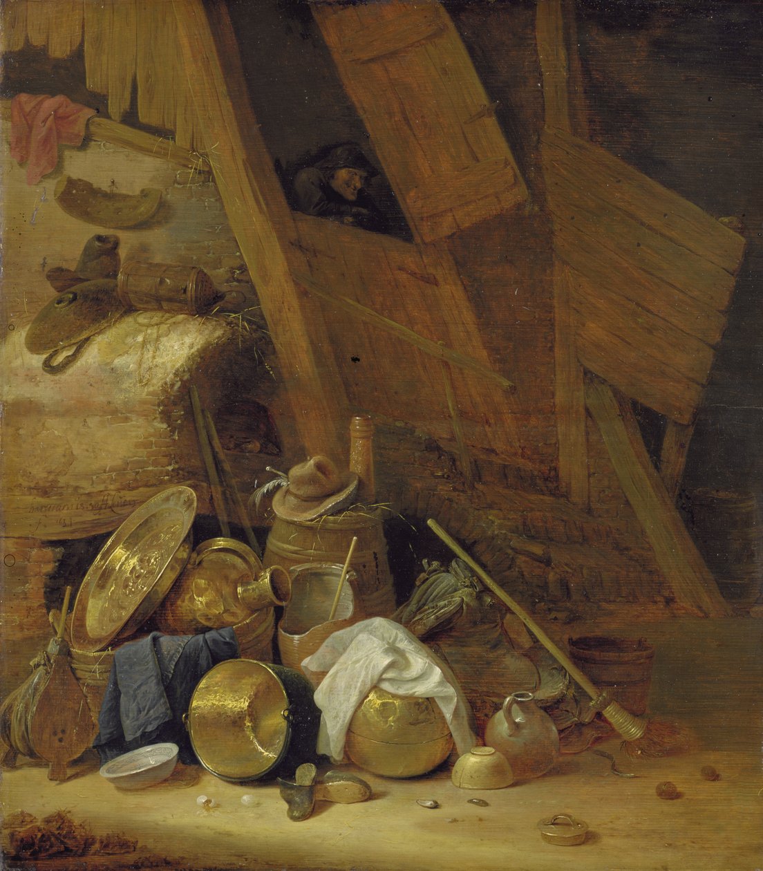 Ainda vida dentro de um celeiro, 1634 de Herman the Younger Saftleven
