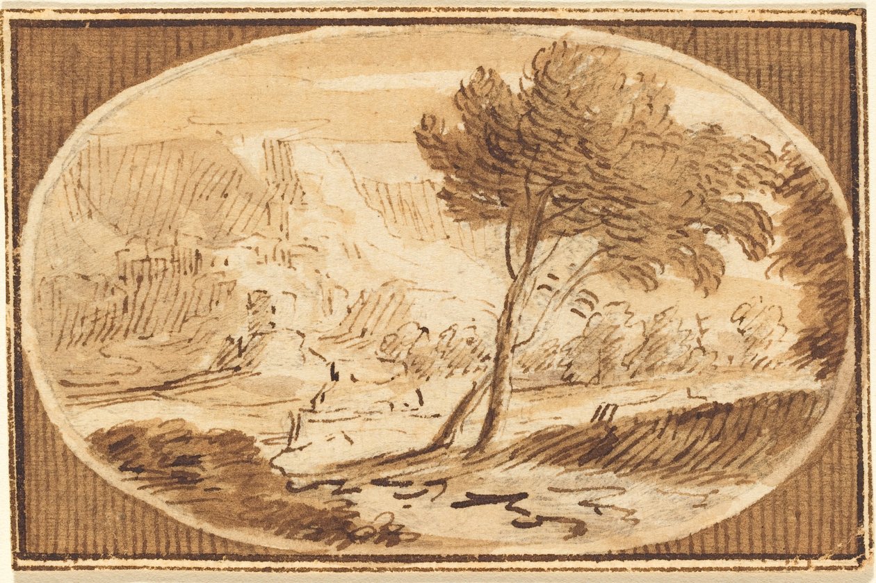 Uma paisagem com uma grande árvore de Herman van Swanevelt