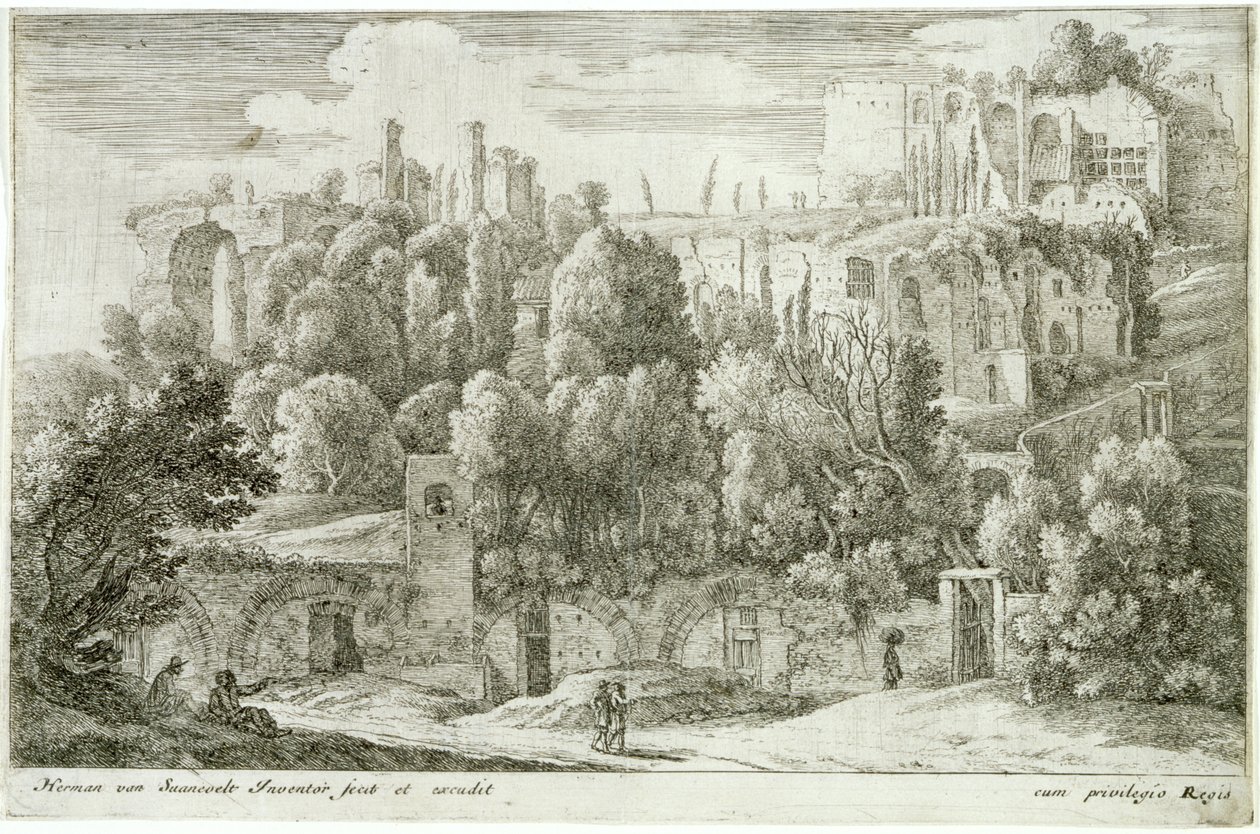 Ruínas antigas de um anfiteatro de Herman van Swanevelt