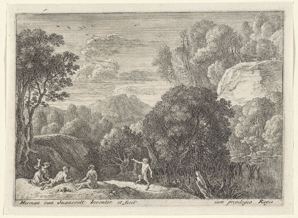 sátiro dançando Paisagens com sátiros (título da série) de Herman van Swanevelt