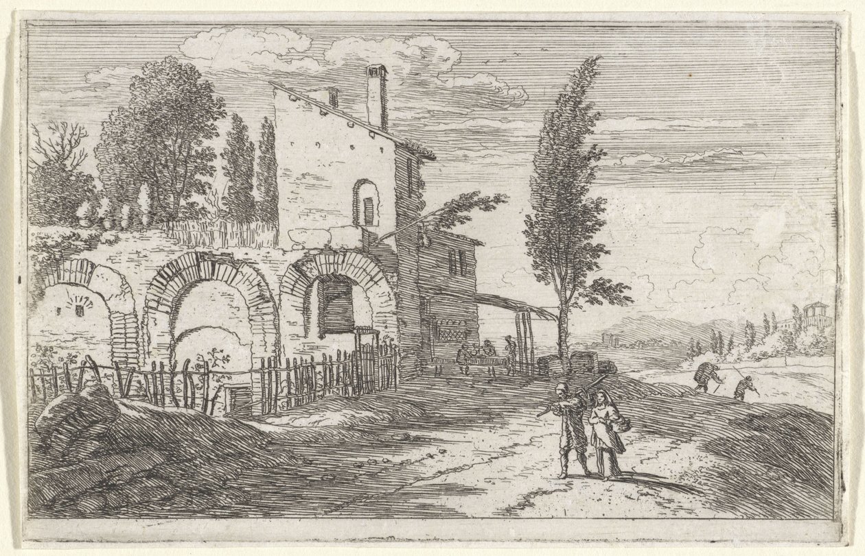 Pousada nas ruínas do palácio imperial
Página de título e doze vistas de Roma (título da série) de Herman van Swanevelt