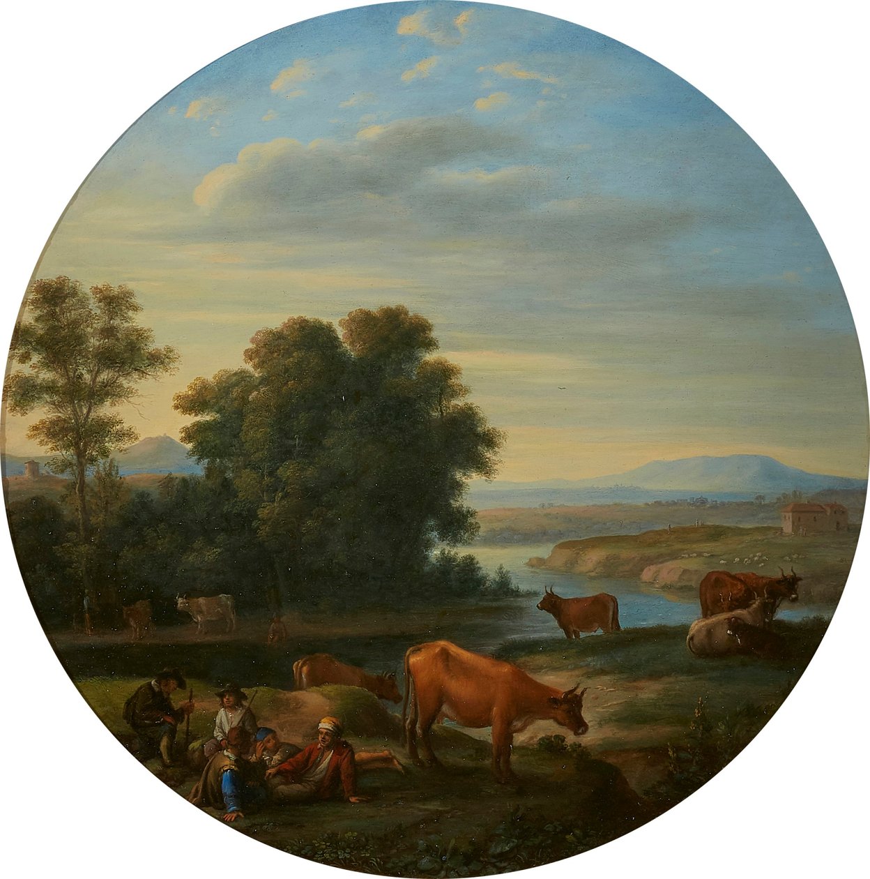 Paisagem fluvial italianizada com vacas de Herman van Swanevelt