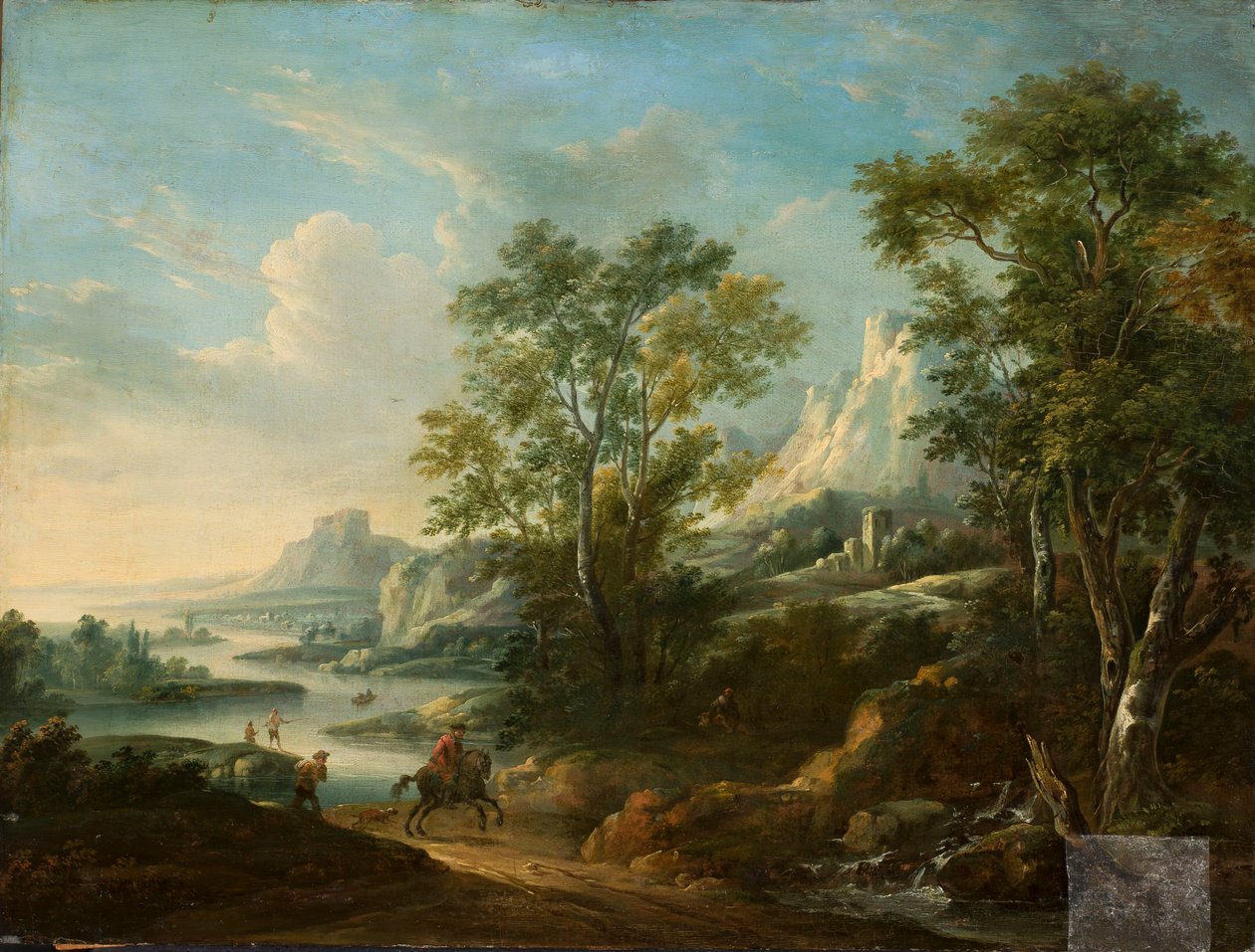 Paisagem montanhosa com rio de Herman van Swanevelt