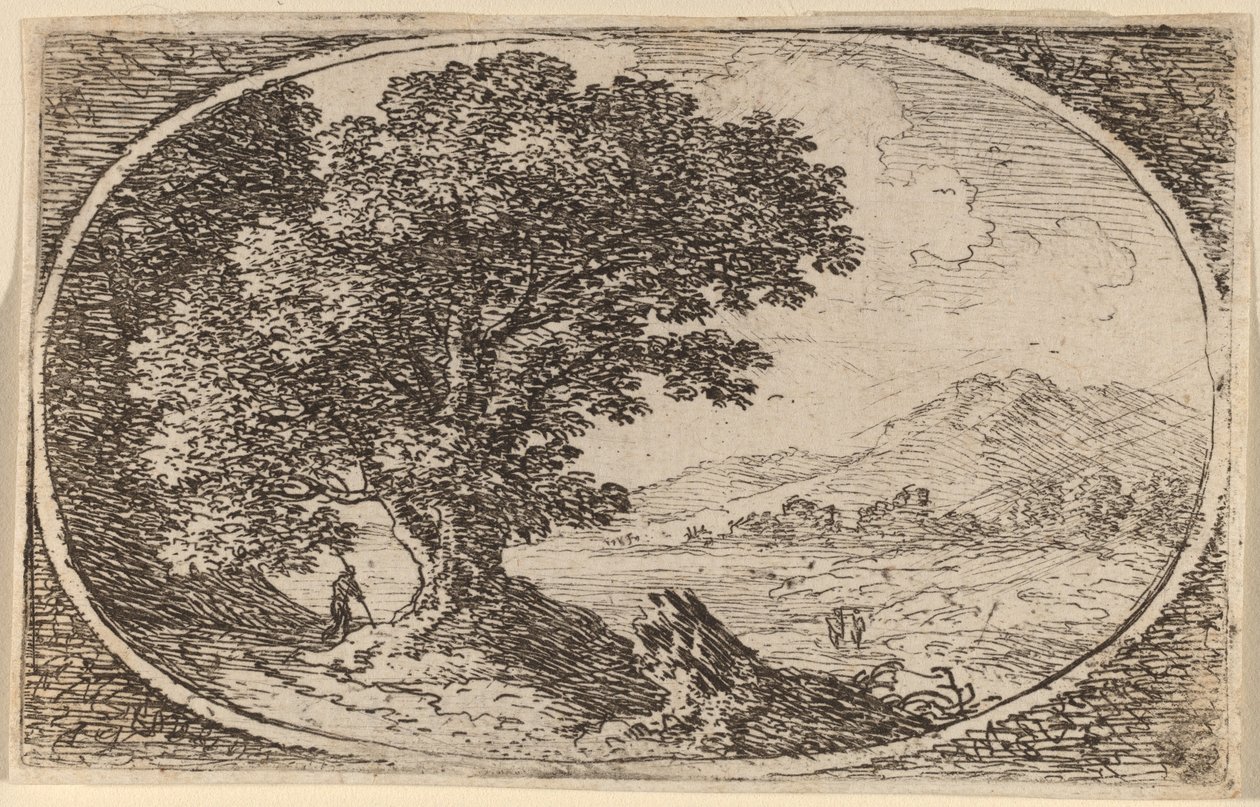 Caminho à esquerda de uma árvore grande e um toco de Herman van Swanevelt