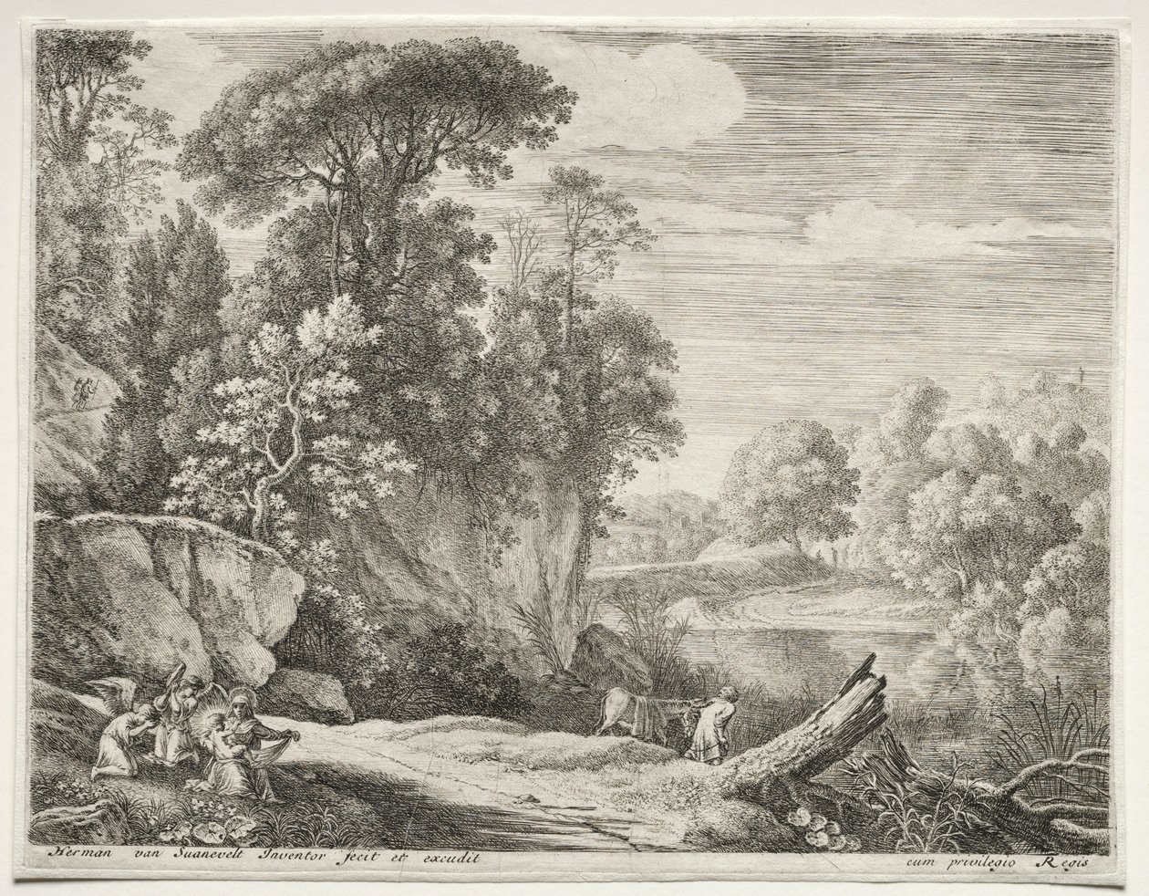 O Burro Levou ao Rio, c. 1652-1654. de Herman van Swanevelt