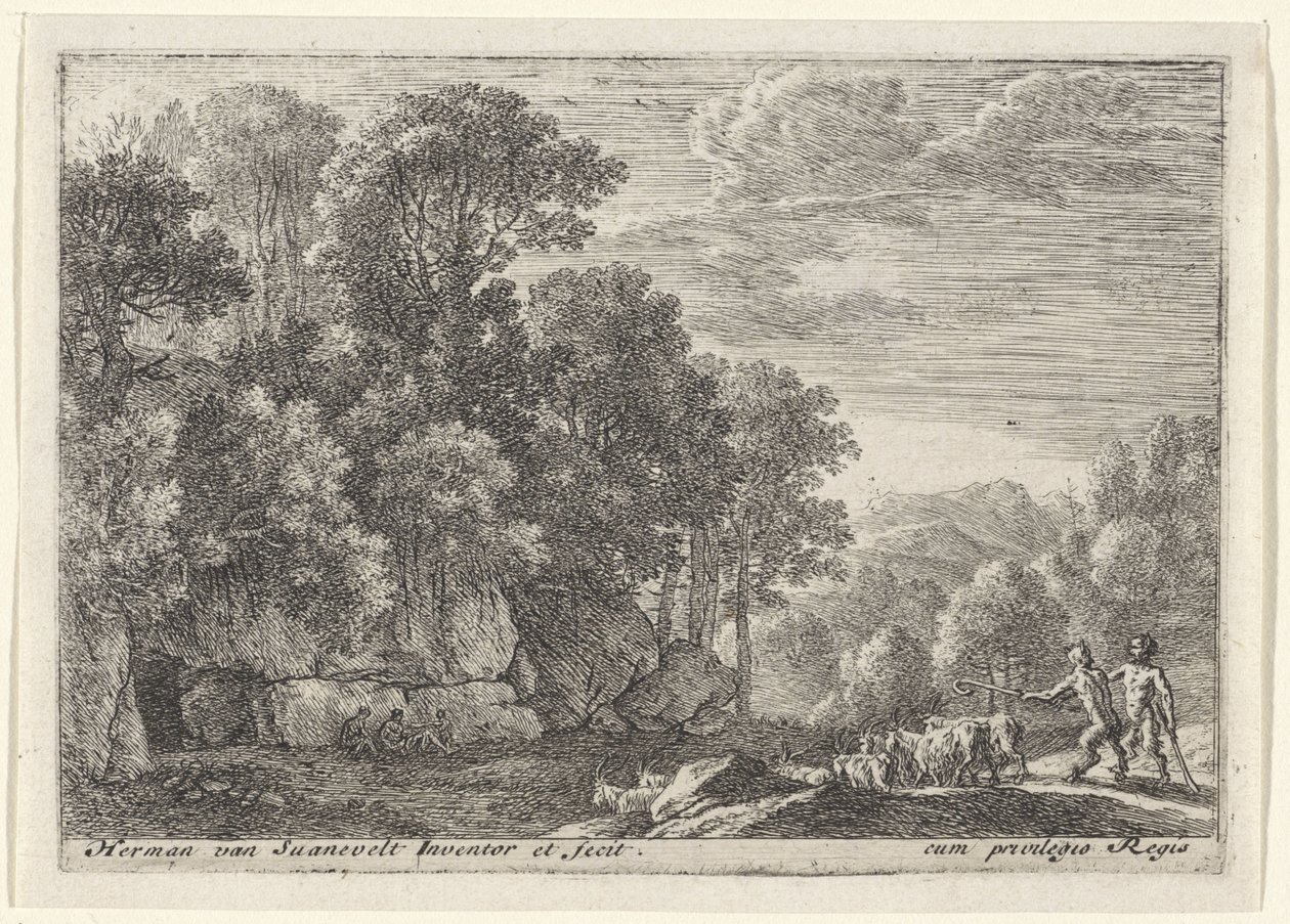 Dois sátiros com um rebanho de cabras
Paisagens com sátiros (título da série) de Herman van Swanevelt