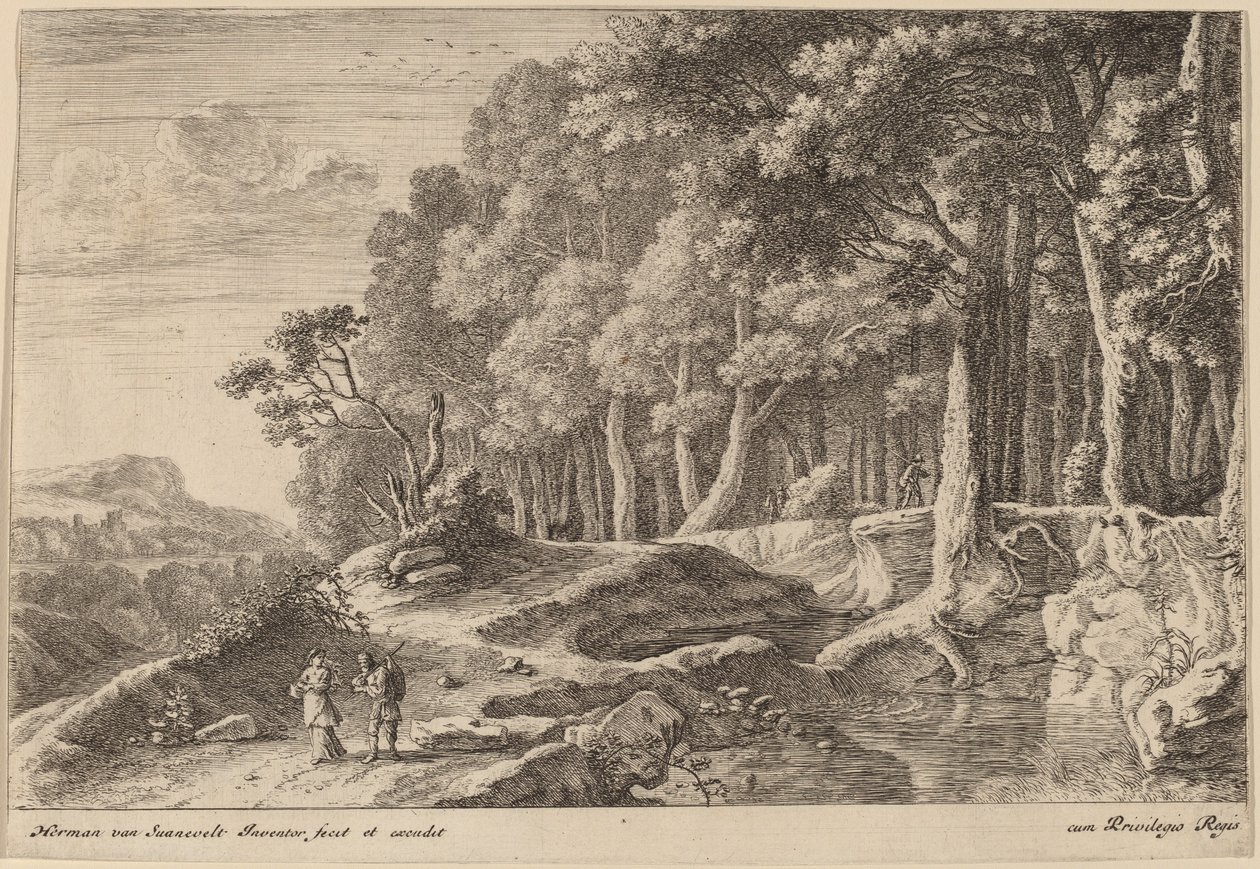 Bosques margeados por um riacho de Herman van Swanevelt