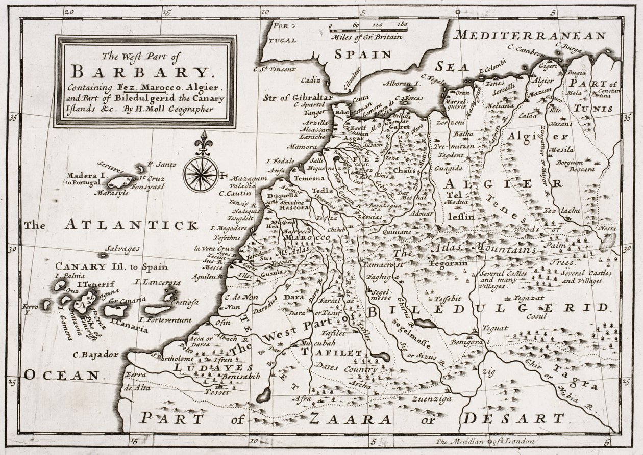 Mapa da parte ocidental da Barbary, c.1720 de Hermann Moll