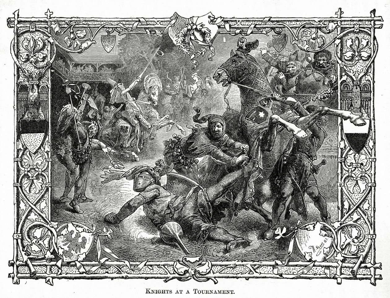 Cavaleiros em um torneio, c.1882 (gravura em madeira) de Hermann Vogel