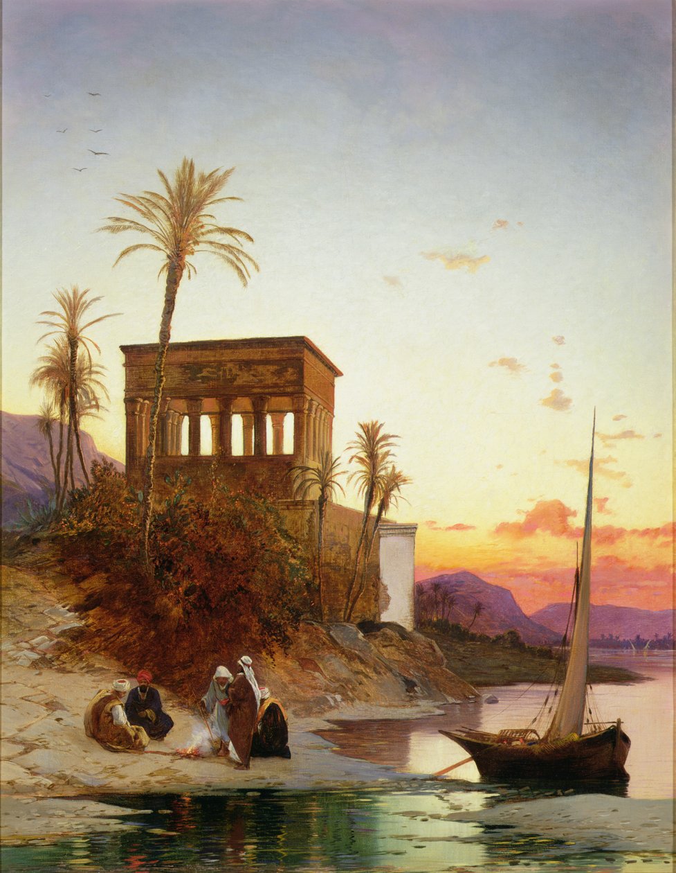 Fogueira de acampamento junto ao rio, o quiosque de Trajano, c.1880 de Hermann David Salomon Corrodi
