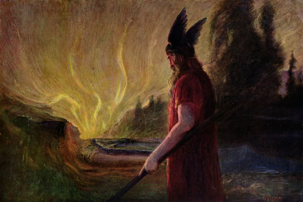 Enquanto as chamas sobem, Odin sai, 1909 de Hermann Hendrich