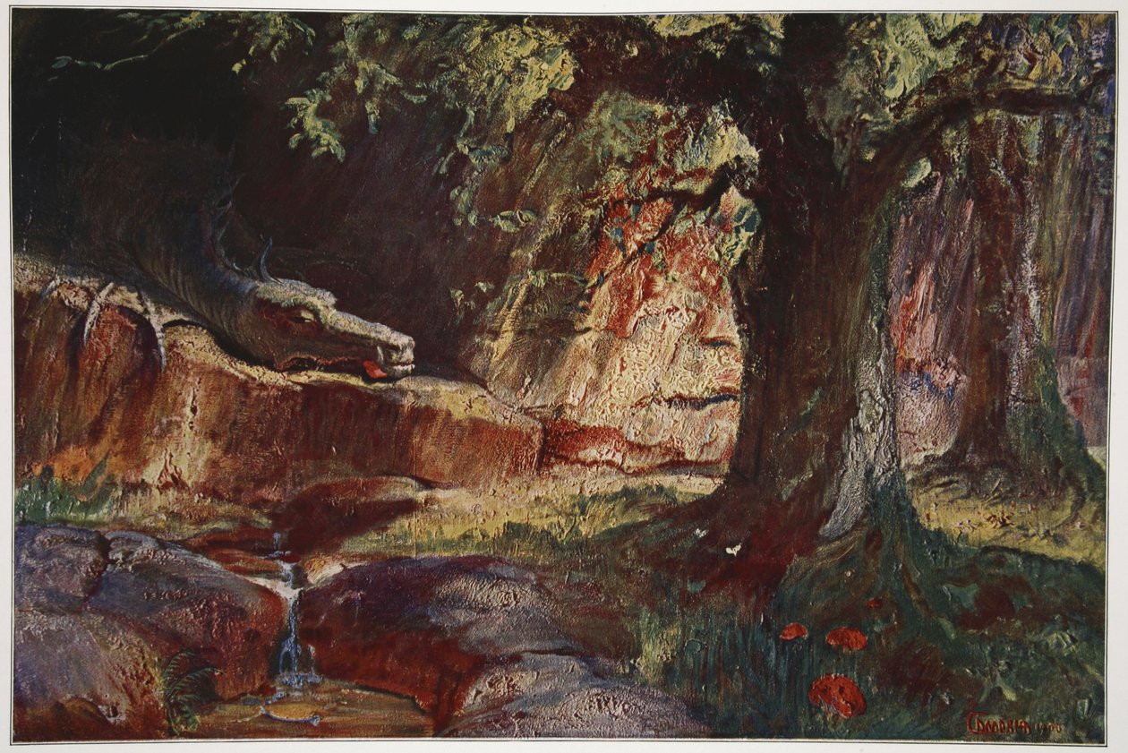 Fafner em sua caverna, 1906 de Hermann Hendrich