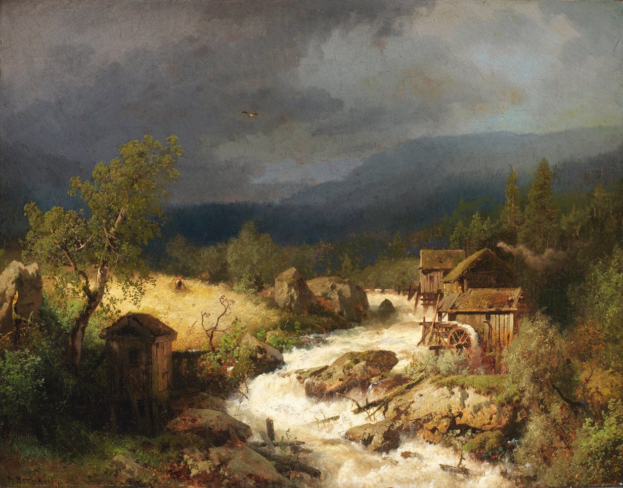 Moinho em uma Torrent, 1871. de Hermann Herzog