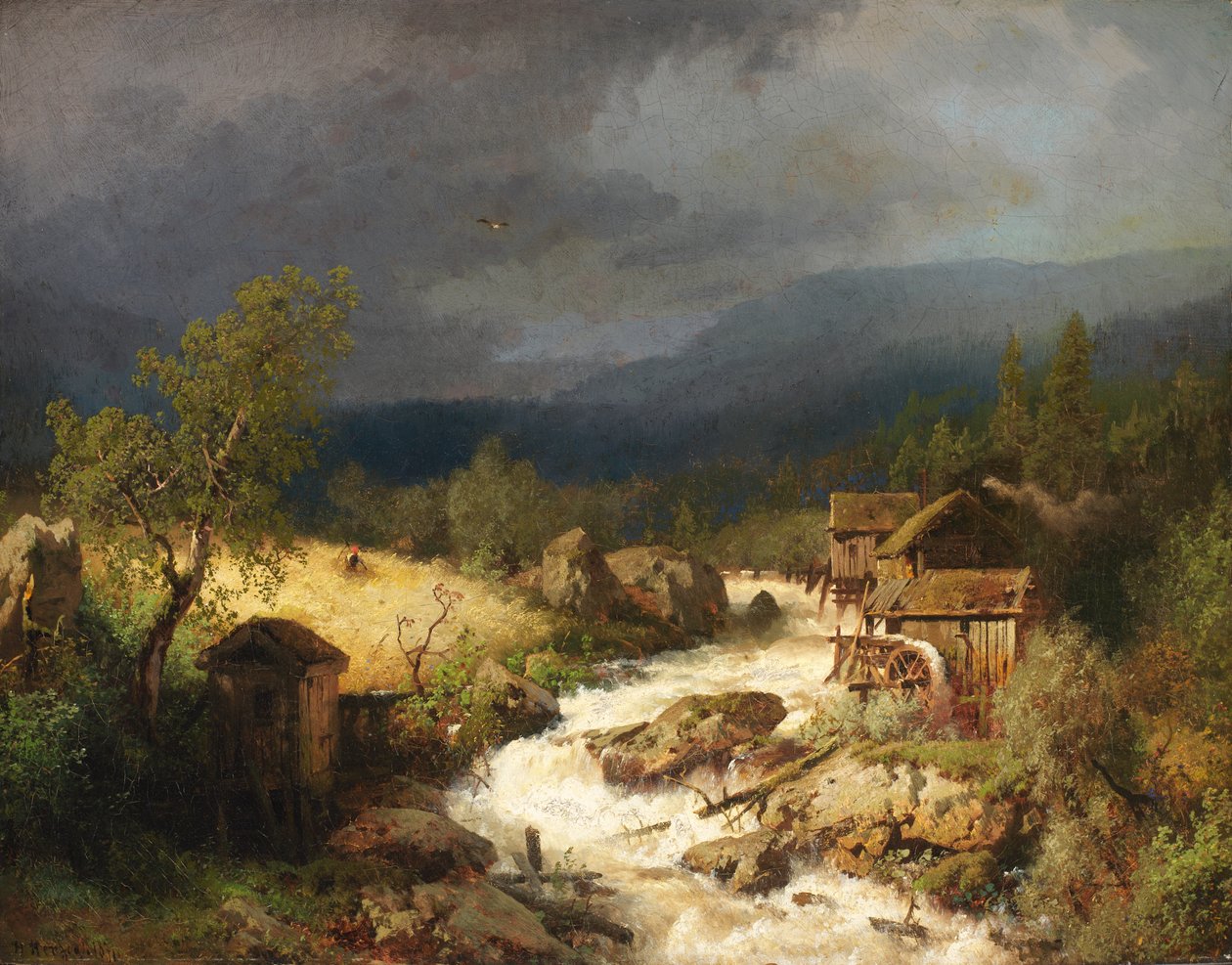 Moinho em uma Torrent, 1871. de Hermann Herzog
