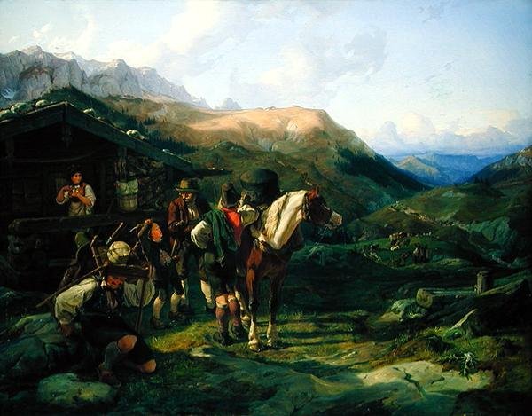 Partida do pasto alpino, 1832 de Hermann Kauffmann
