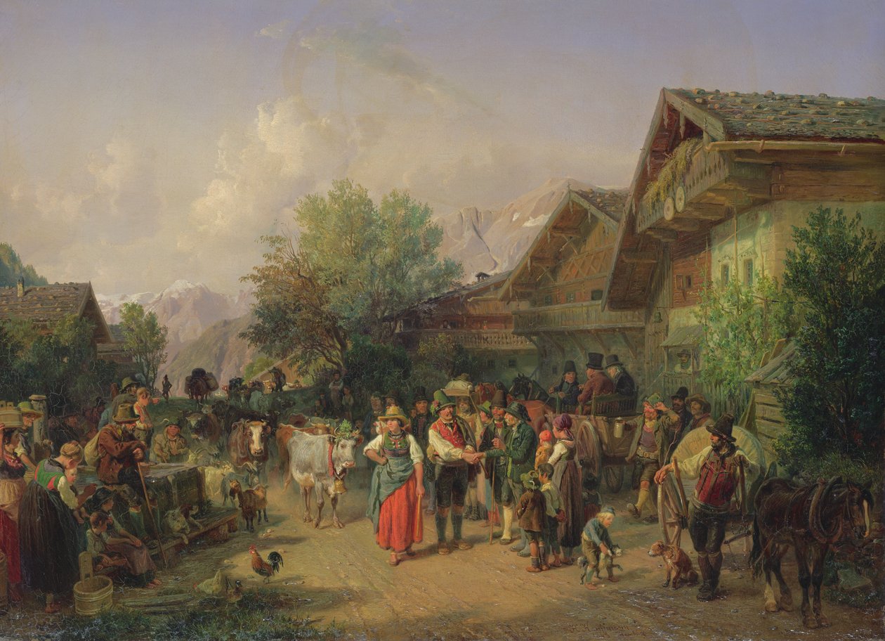Regresso a casa do pasto alpino, 1848 de Hermann Kauffmann