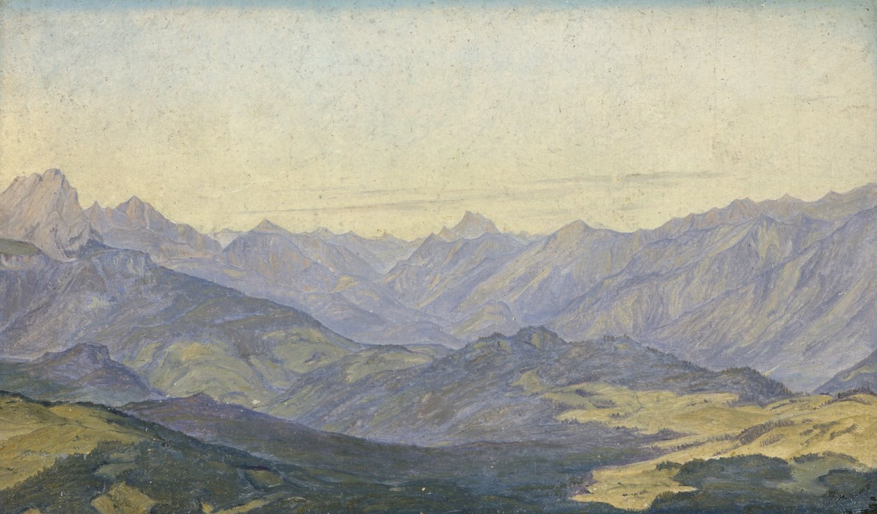 Vale da Montanha em Oberbayern, 1829 (óleo sobre papel) de Hermann Kauffmann