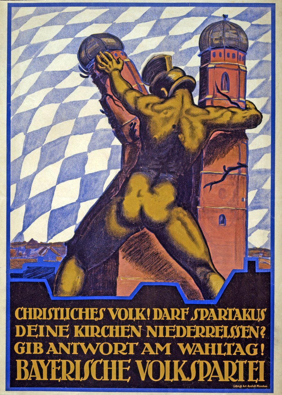 Cartaz da Campanha Eleitoral para o Partido Popular da Baviera (cor litho) de Hermann Keimel
