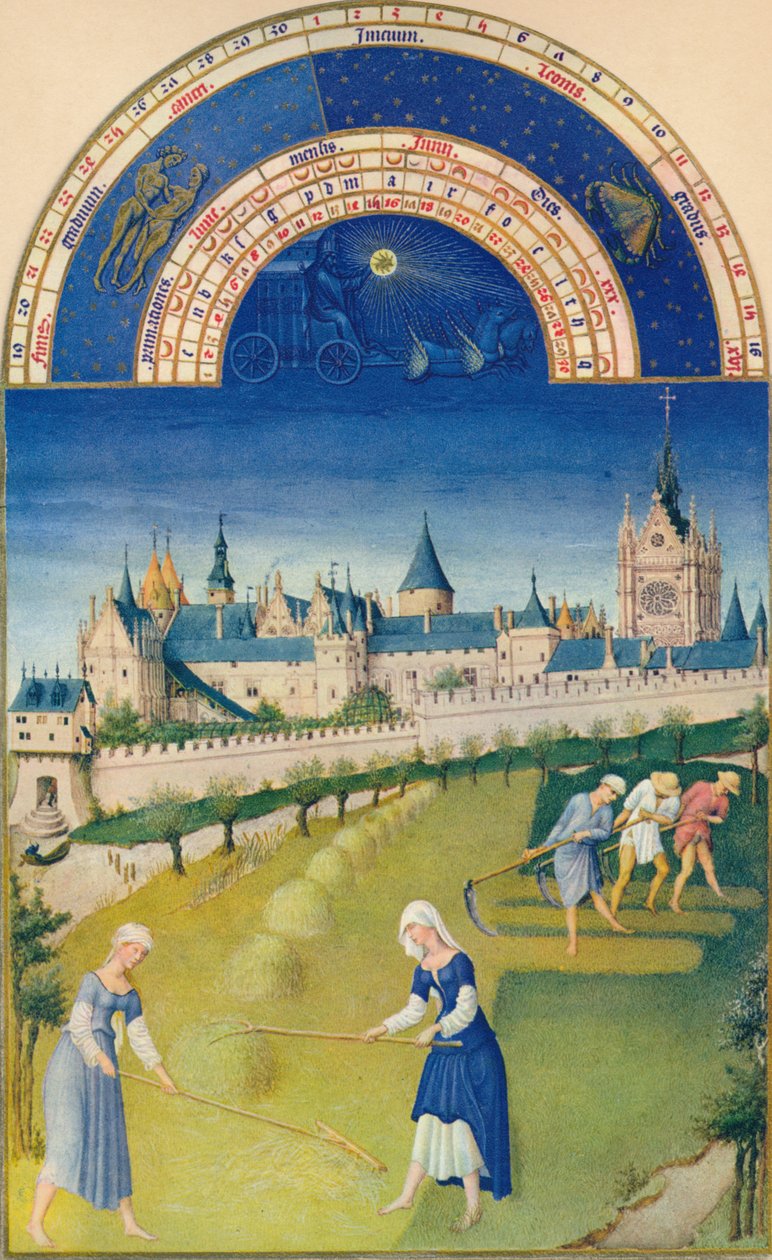 Junho - o palácio e a Sainte-Chapelle, século XV, 1939 de Hermann Limbourg
