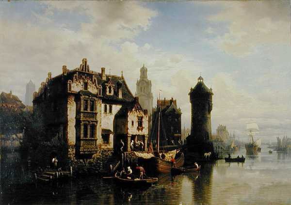 Vista de Roterdão (óleo sobre painel) de Hermann Meyerheim