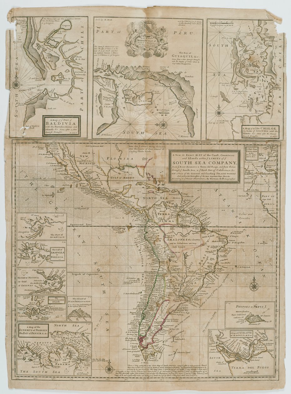 Um mapa novo e exato dos países da costa e das ilhas dentro dos limites da Ye South Sea Company de Hermann Moll
