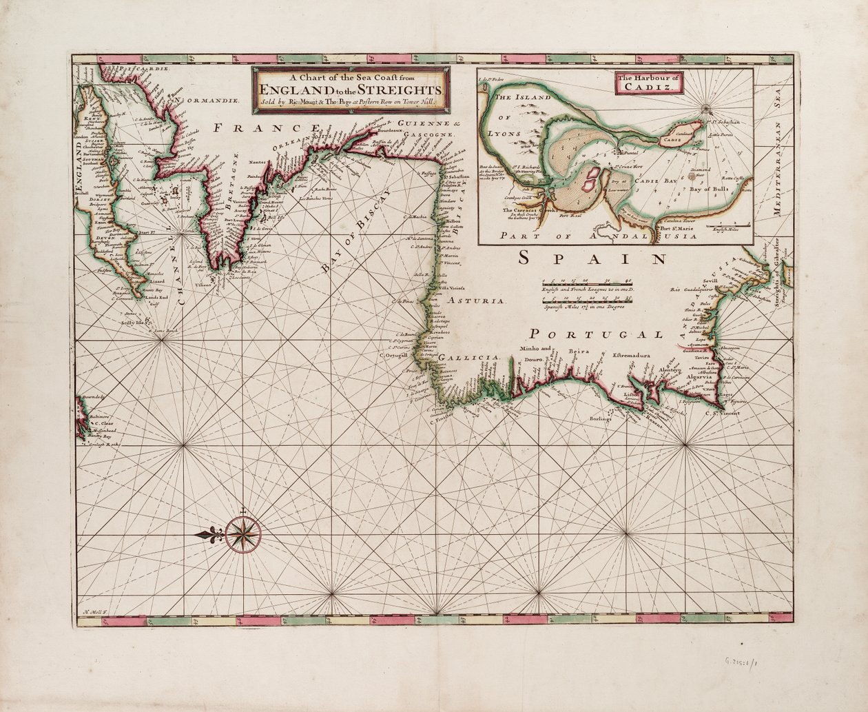 Uma carta da costa marítima de Inglaterra até às Estreitas de Hermann Moll